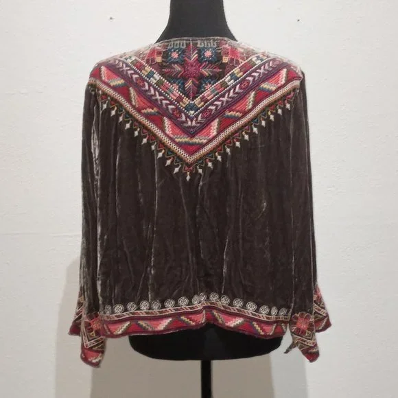 Johnny Was Graphite velour embroidered jacket - Picture 6 of 16